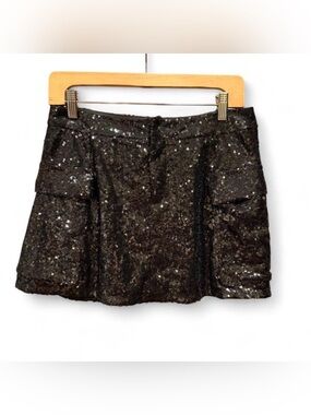 MADDEN NYC Black Sequin Mini Skirt Cargo Side Pockets Size XS NWOT